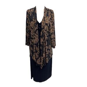 Connected Apparel Jacket Dress Plus sz 24W Navy Blue Brown Floral Wedding Church